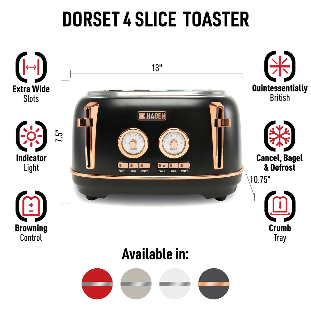 Dorset Black & Copper 4-Slice Toaster