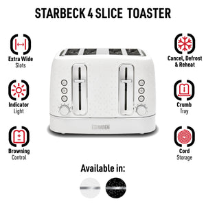 Starbeck Bright White 4 Slice Toaster