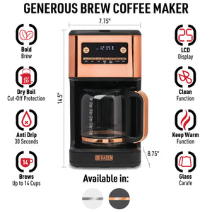 Generous Brew 14 Cup Coffee Maker Black & Copper - 75139