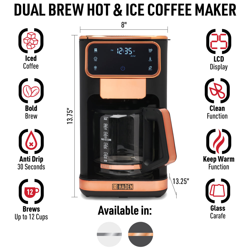 Dual Brew 10 Cup Hot and Ice Coffee Maker Black Copper 75144 Hadenusa