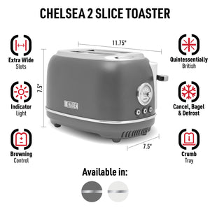 Chelsea 2-Slice Toaster, Grey & Chrome, 75162