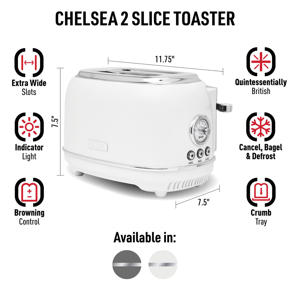 Chelsea 2-Slice Toaster, Ivory & Chrome, 75163