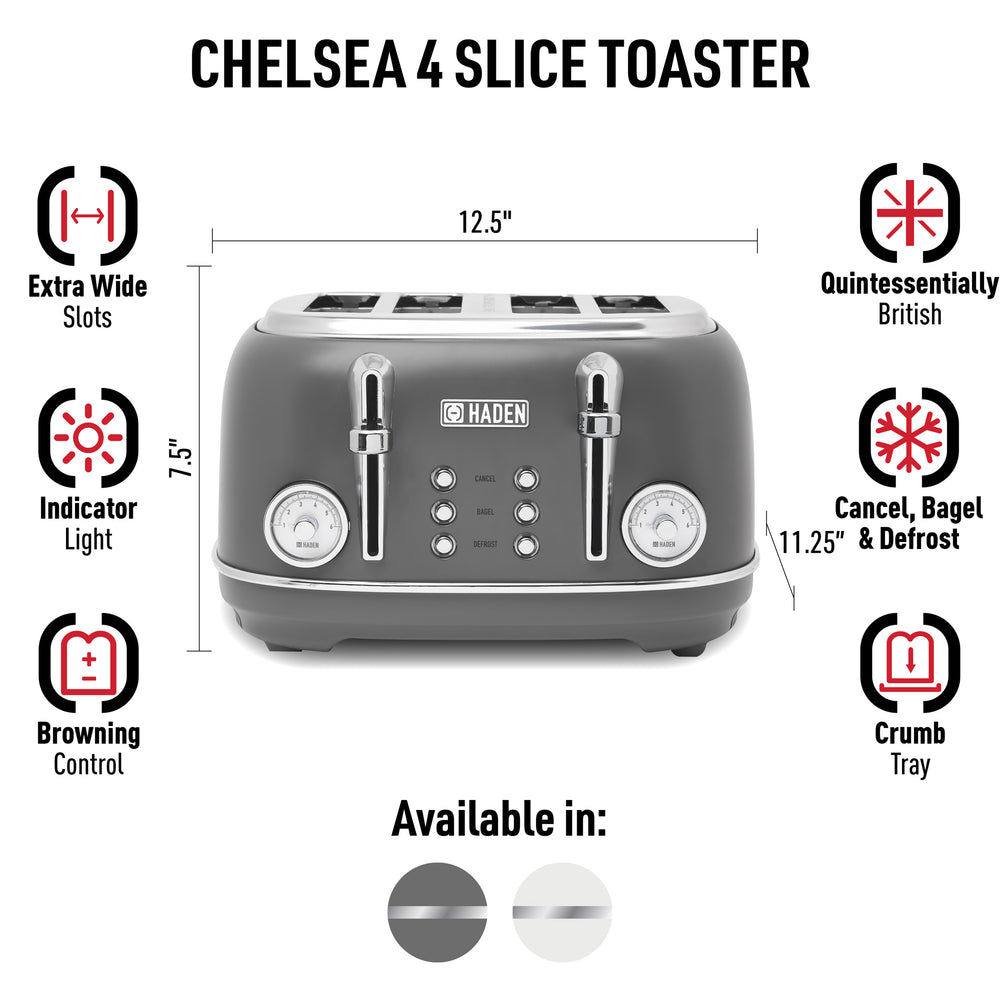 Chelsea 4-Slice Toaster, Grey & Chrome, 75164