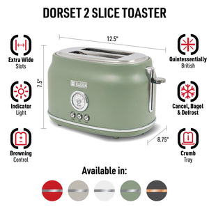 Dorset Cedar Green & Chrome 2-Slice Toaster - 75172