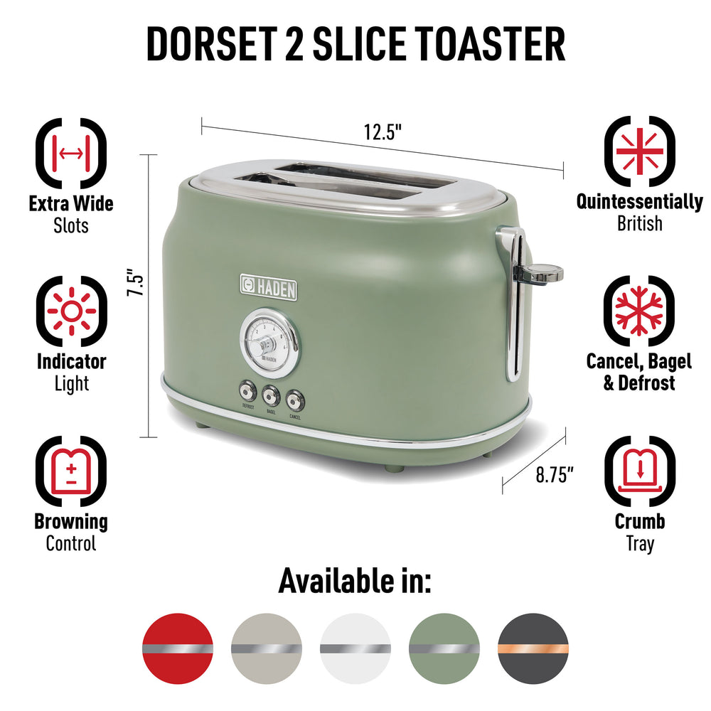 Dorset Cedar Green & Chrome 2-Slice Toaster - 75172