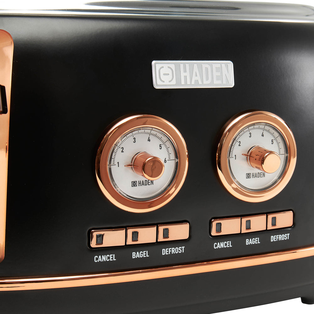 Haden Heritage 4-Slice Wide Slot Stainless Steel Toaster - Copper/Black